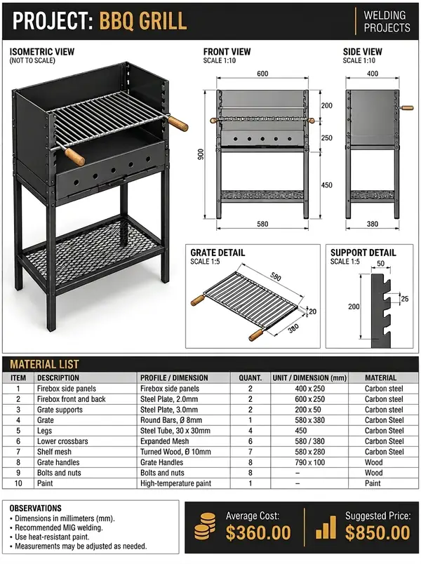 Technical welding project sheet